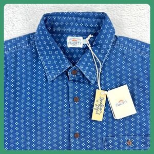 FAHERTY Short Sleeve Playa Shirt Men's Large Indigo Blue Twill Button Up NWT